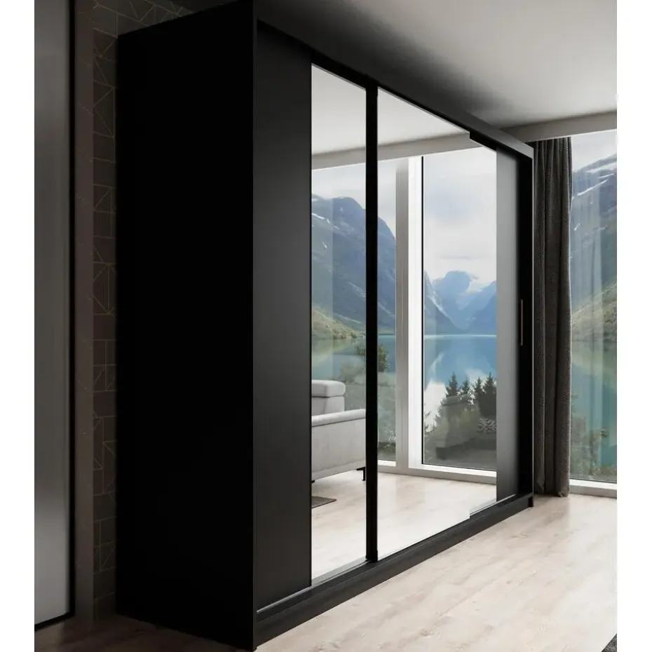 Meubella - Kledingkast Mandalin - Zwart - 250 cm - Met spiegel