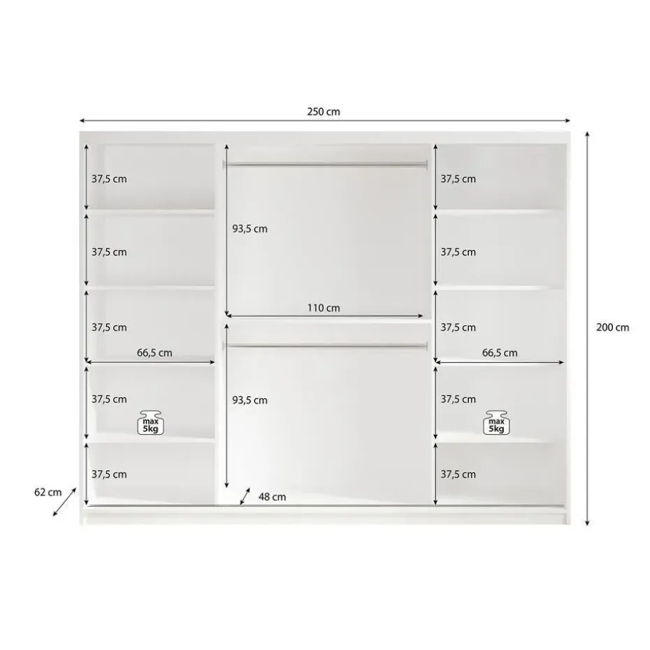 Meubella - Kledingkast Mandalin - Zwart - 250 cm - Met spiegel