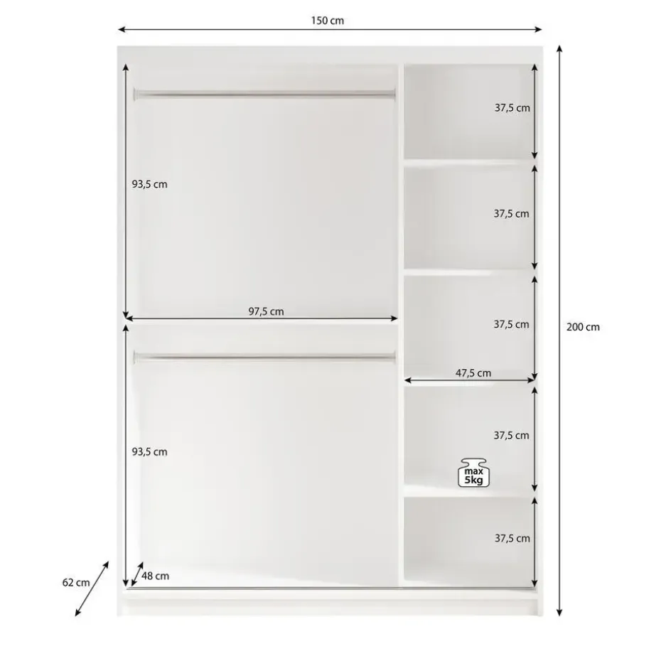 Meubella - Kledingkast Mandalin - Zwart - 150 cm