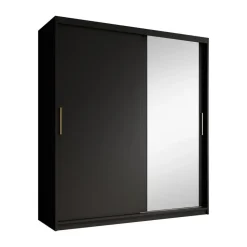 Meubella - Kledingkast Mandalin - Zwart - 180 cm - Met spiegel