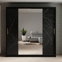 Meubella - Kledingkast Marmer 2 - Zwart - 200 cm - Met spiegel