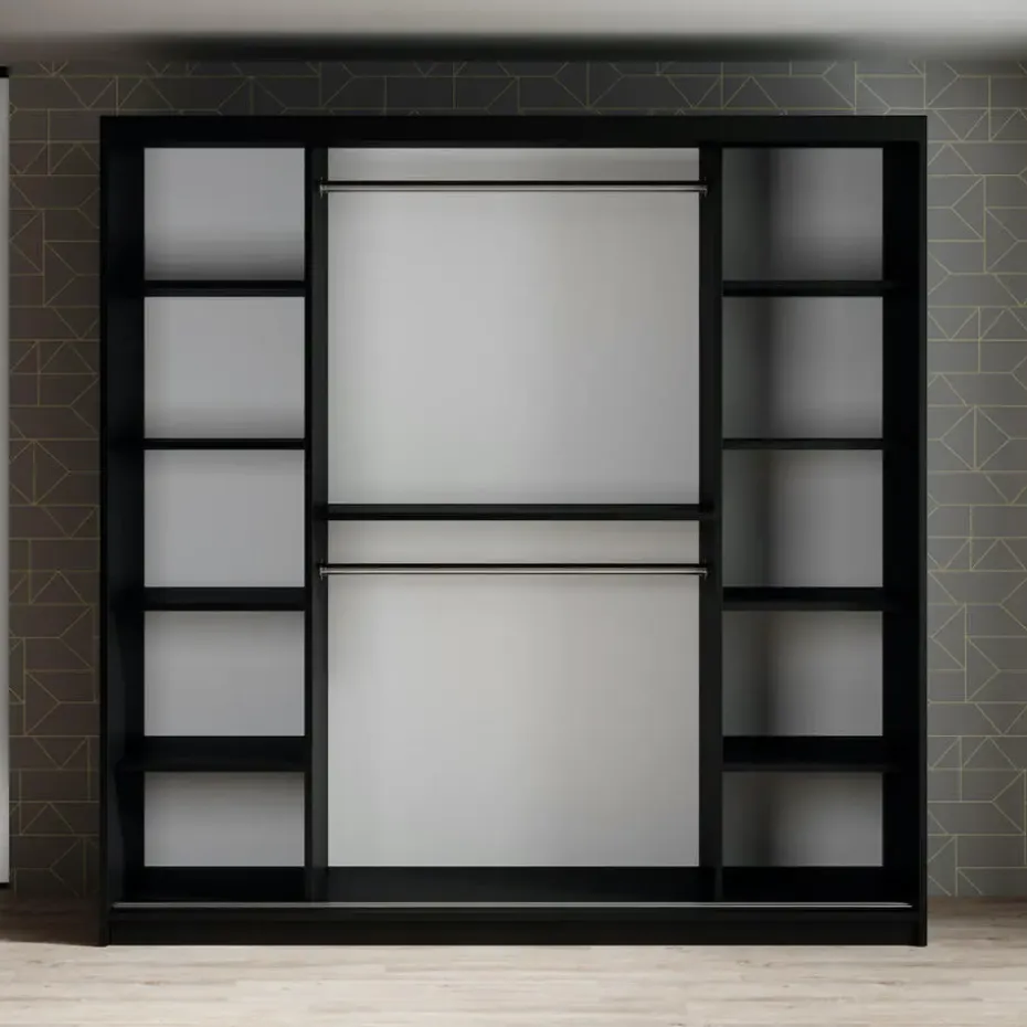 Meubella - Kledingkast Marmer 2 - Zwart - 200 cm - Met spiegel