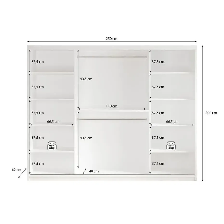 Meubella - Kledingkast Marmer - Wit - 250 cm