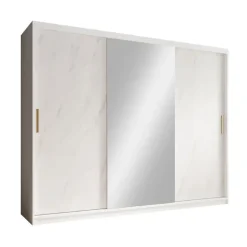 Meubella - Kledingkast Marmer 2 - Wit - 250 cm - Met spiegel