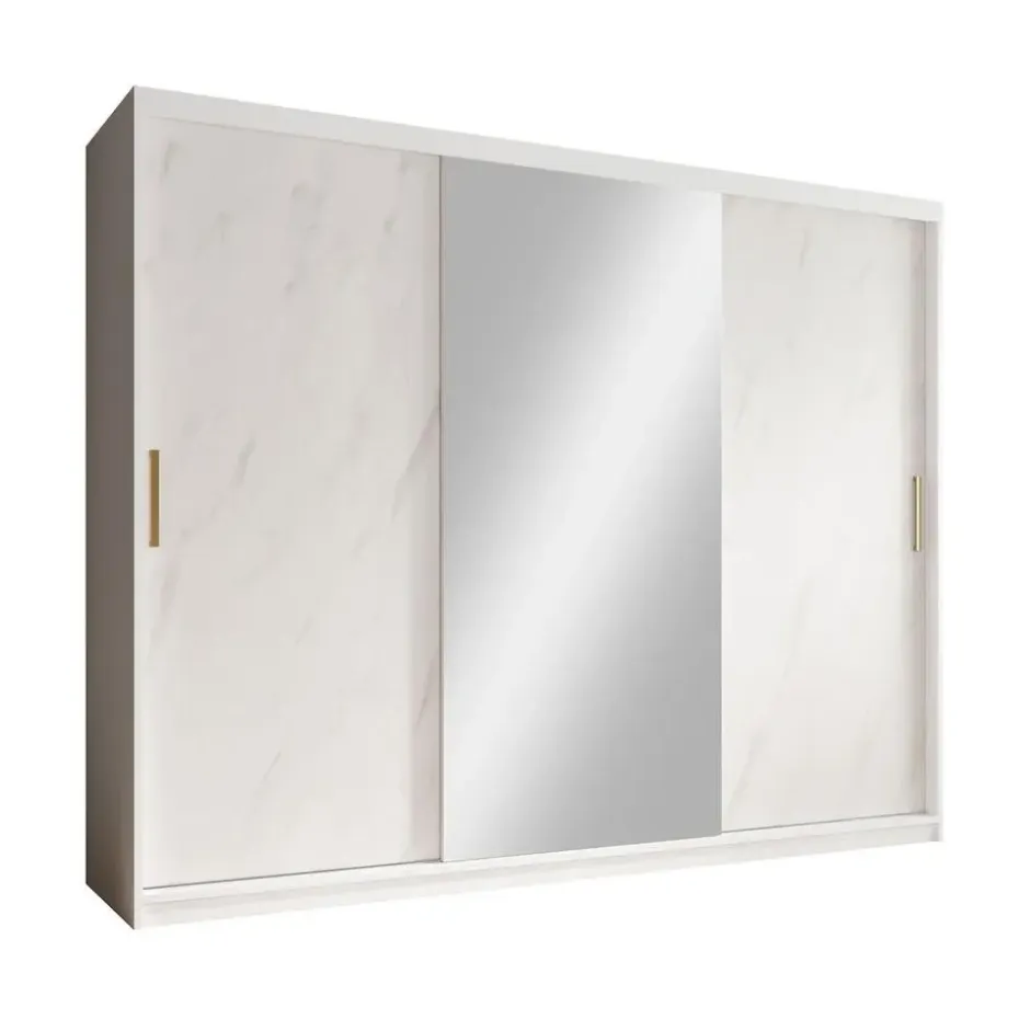 Meubella - Kledingkast Marmer 2 - Wit - 250 cm - Met spiegel