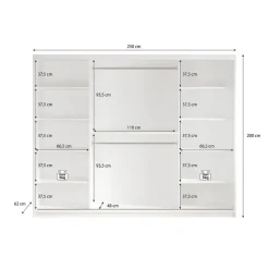 Meubella - Kledingkast Marmer 2 - Wit - 250 cm - Met spiegel