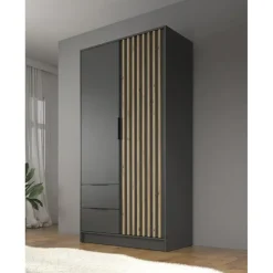 Meubella - Kledingkast Nairobi - Antraciet - Eiken - 105 cm