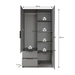 Meubella - Kledingkast Nairobi - Antraciet - Eiken - 105 cm