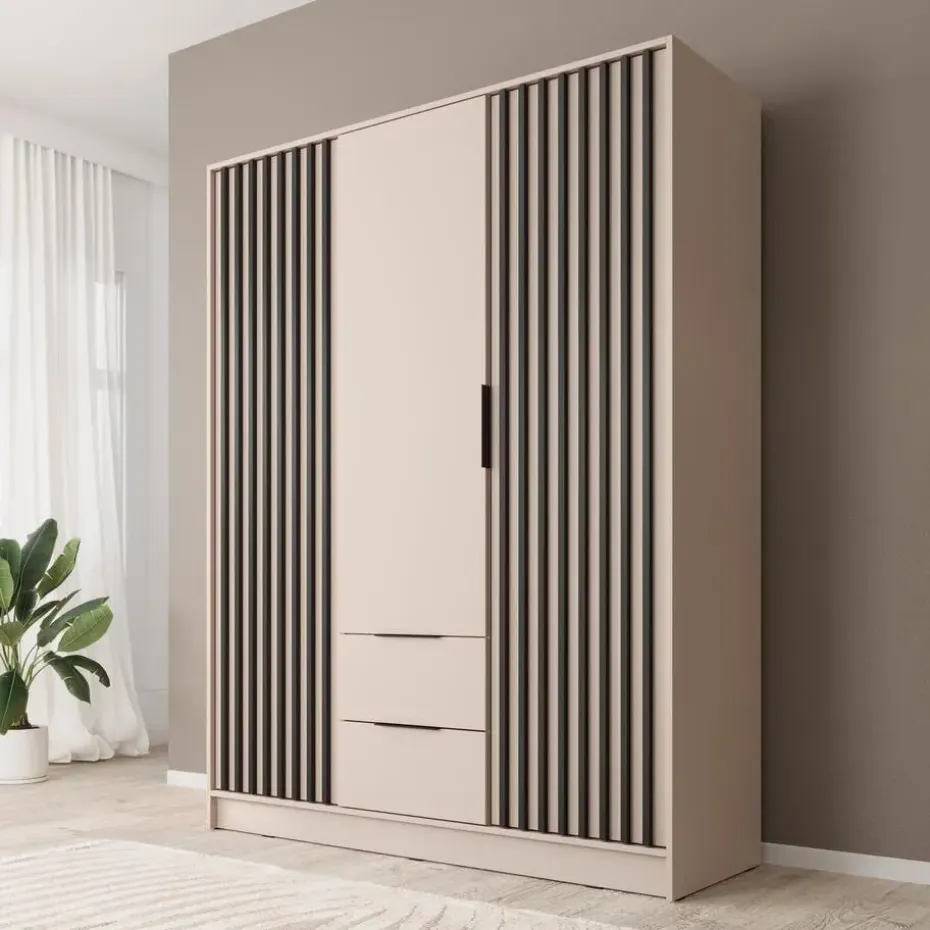 Meubella - Kledingkast Nairobi - Beige - Zwart - 155 cm