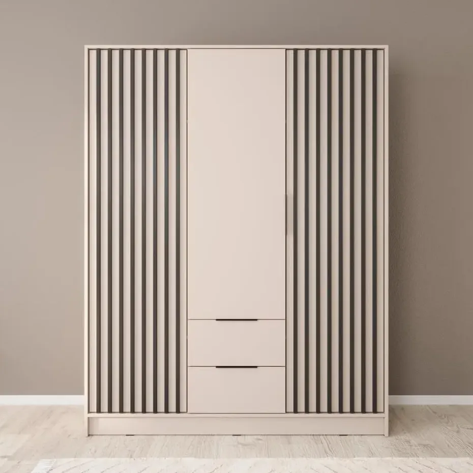 Meubella - Kledingkast Nairobi - Beige - Zwart - 155 cm