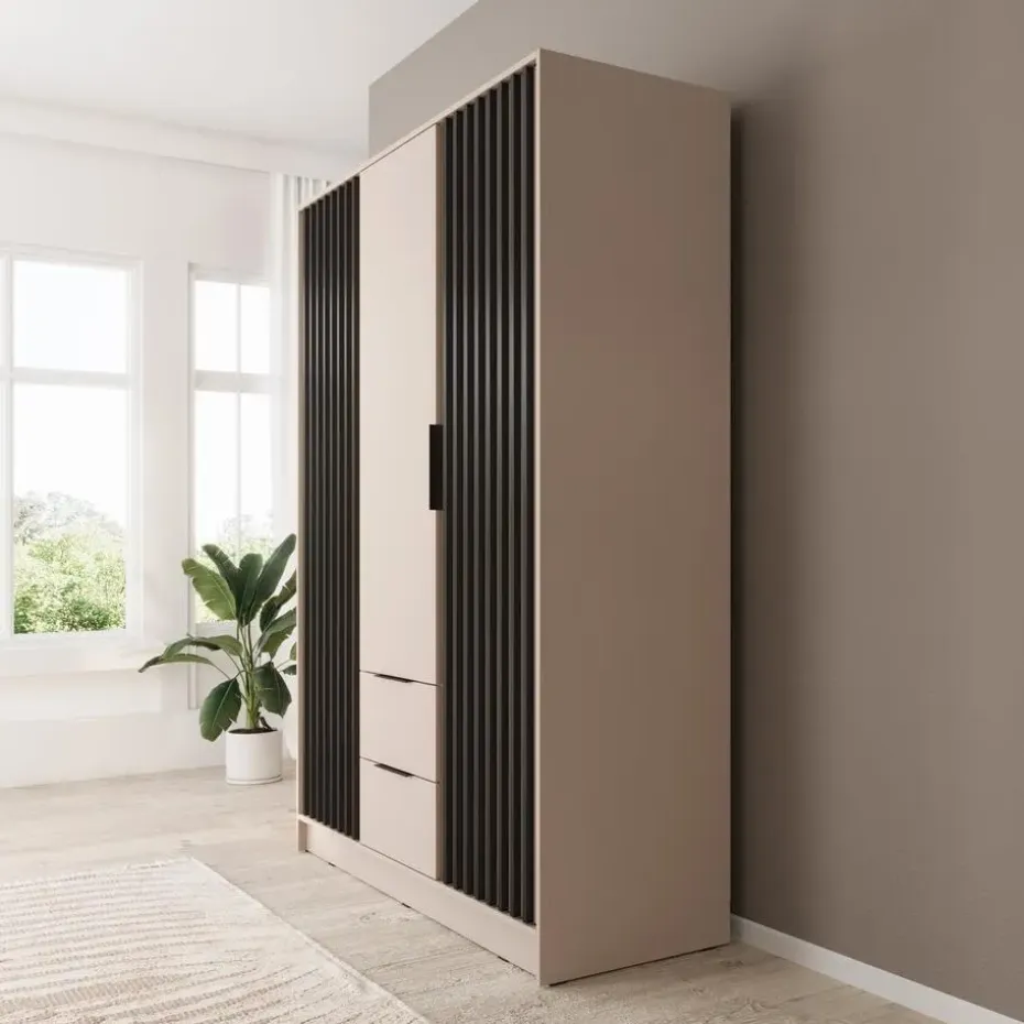 Meubella - Kledingkast Nairobi - Beige - Zwart - 155 cm