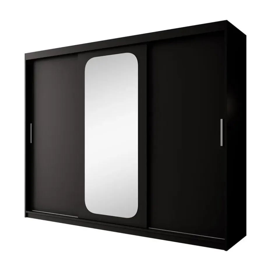 Meubella - Kledingkast Pete - Zwart - 250 cm - Met spiegel