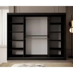 Meubella - Kledingkast Pete - Zwart - 250 cm - Met spiegel