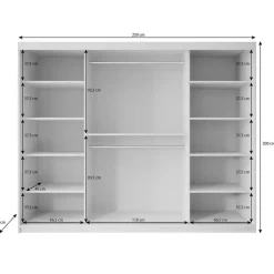 Meubella - Kledingkast Pete - Zwart - 250 cm - Met spiegel
