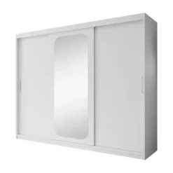 Meubella - Kledingkast Pete - Wit - 250 cm - Met spiegel