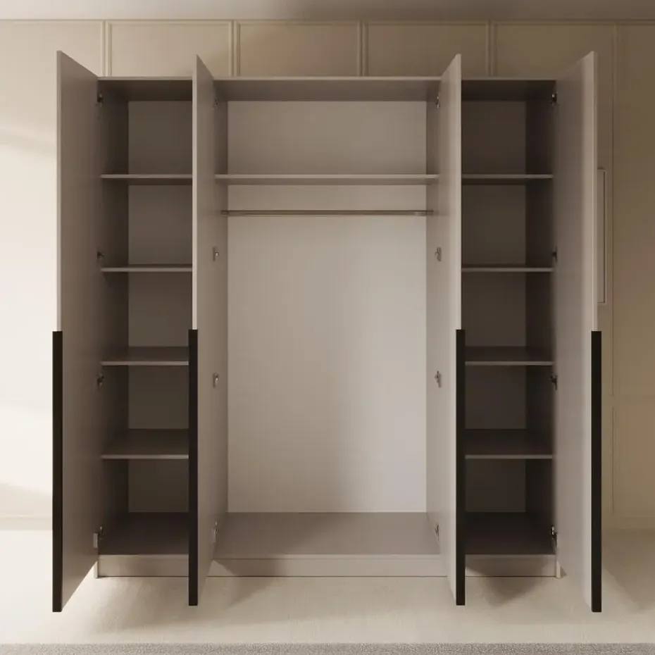 Meubella - Kledingkast Sabre - Beige - 200 cm - Met spiegel