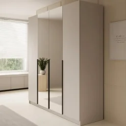 Meubella - Kledingkast Sabre - Beige - 200 cm - Met spiegel