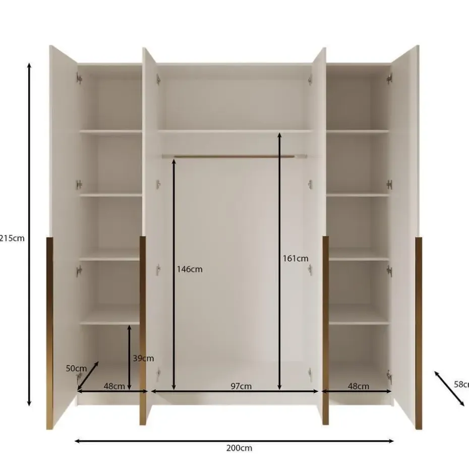 Meubella - Kledingkast Sabre - Beige - 200 cm - Met spiegel