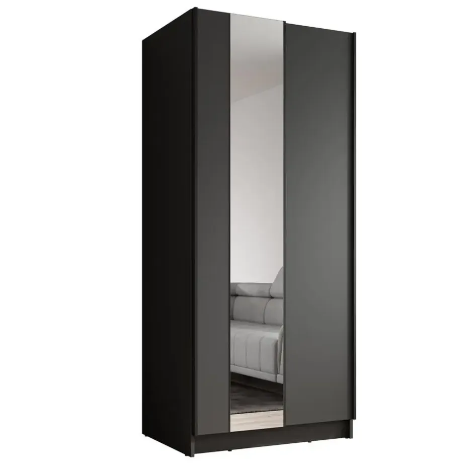 Meubella - Kledingkast Salta - Zwart - 80 cm - Met spiegel
