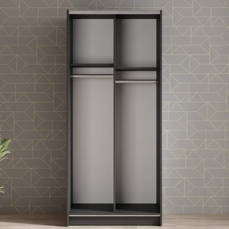 Meubella - Kledingkast Salta - Zwart - 80 cm - Met spiegel