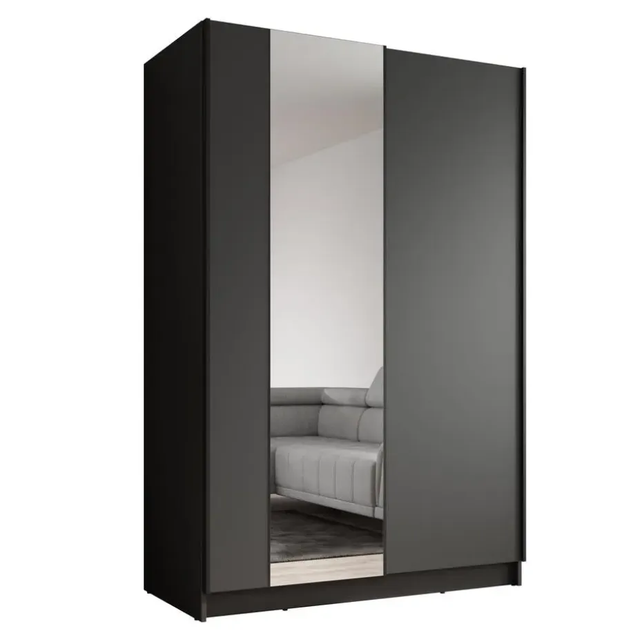 Meubella - Kledingkast Salta - Zwart - 120 cm - Met spiegel