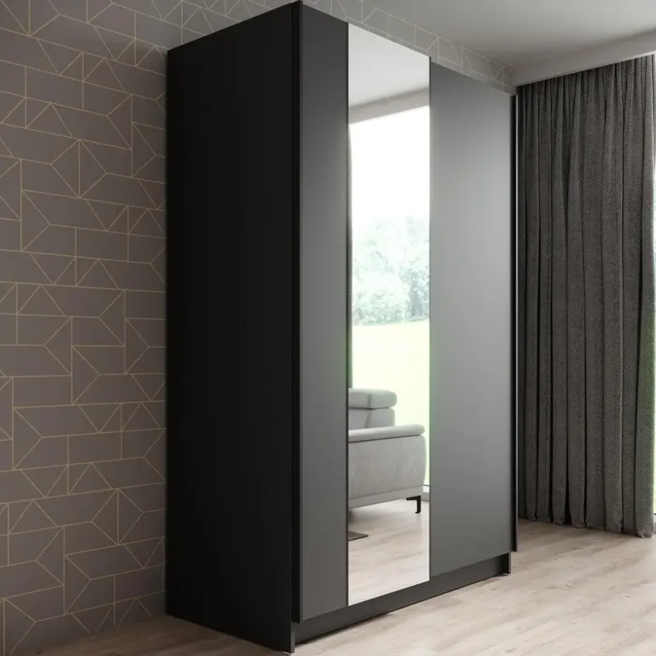 Meubella - Kledingkast Salta - Zwart - 120 cm - Met spiegel