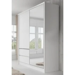 Meubella - Kledingkast Sento - Wit - 180 cm - Met spiegel