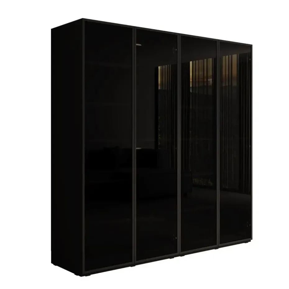 Meubella - Kledingkast Shelton - Zwart 1 - 202 cm - Met glas