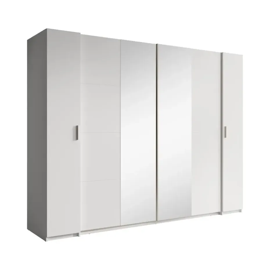 Meubella - Kledingkast Stoke - Wit - 270 cm - Met spiegel