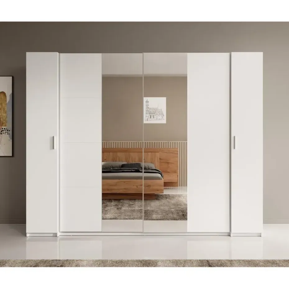 Meubella - Kledingkast Stoke - Wit - 270 cm - Met spiegel