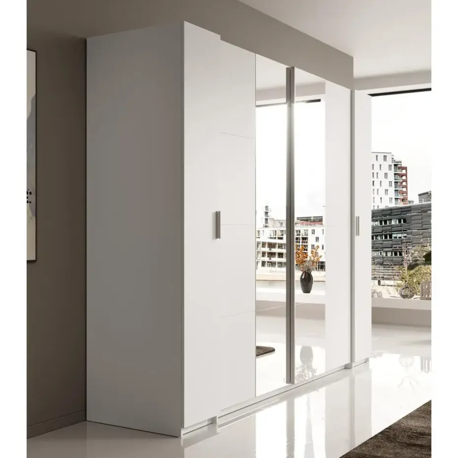 Meubella - Kledingkast Stoke - Wit - 270 cm - Met spiegel