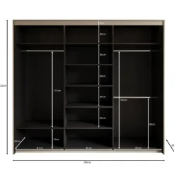 Meubella - Kledingkast Timoteo - Zwart - 250 cm - Met spiegel