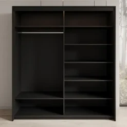 Meubella - Kledingkast Timoteo - Zwart - 200 cm - Met spiegel