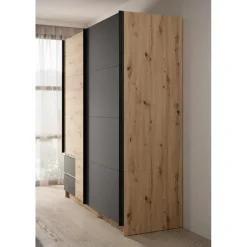 Meubella - Kledingkast Ulan - Eiken - Grijs - 181 cm