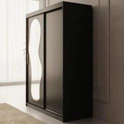 Meubella - Kledingkast Ulysses - Zwart - 150 cm - Met spiegel