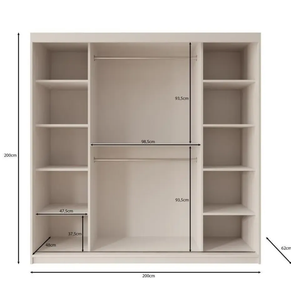 Meubella - Kledingkast Ulysses - Zwart - 200 cm - Met spiegel
