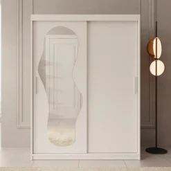 Meubella - Kledingkast Ulysses - Wit - 150 cm - Met spiegel