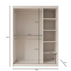 Meubella - Kledingkast Ulysses - Wit - 150 cm - Met spiegel