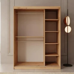 Meubella - Kledingkast Ulysses - Eiken - 150 cm - Met spiegel