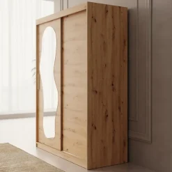 Meubella - Kledingkast Ulysses - Eiken - 150 cm - Met spiegel