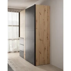Meubella - Kledingkast Walter - Eiken - Grijs - 170 cm