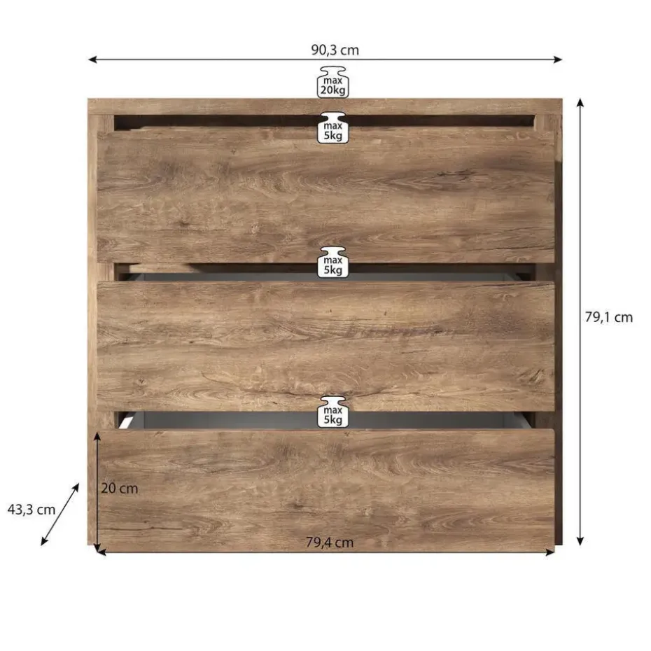 Meubella - Ladekast Monaco - Eiken - 90 cm