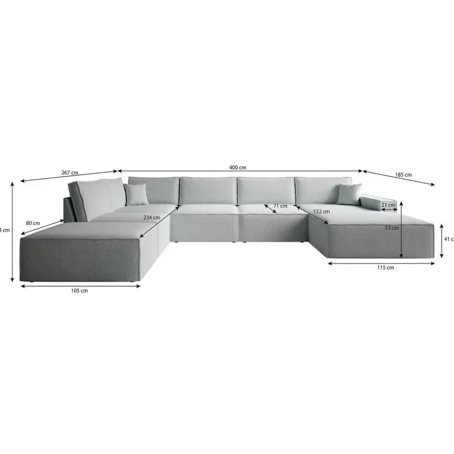 Meubella - Manolo - Hoekbank 5-zits met chaise longue - Stof grijs - Rechts