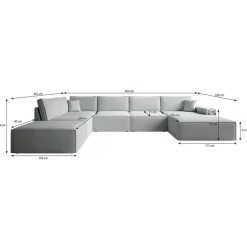 Meubella - Manolo - Hoekbank 5-zits met chaise longue - Stof beige - Rechts
