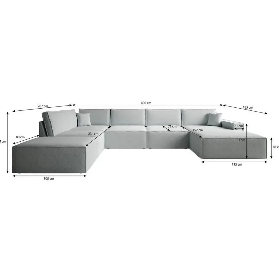 Meubella - Manolo - Hoekbank 5-zits met chaise longue - Stof beige - Rechts