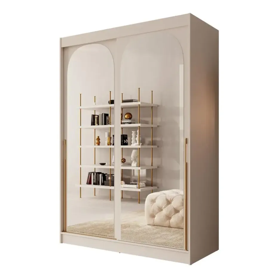 Meubella - Moniq - Kledingkast met schuifdeuren - Beige - 150x65x215 cm