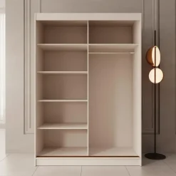 Meubella - Moniq - Kledingkast met schuifdeuren - Beige - 150x65x215 cm