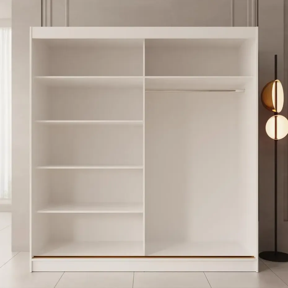 Meubella - Moniq - Kledingkast met schuifdeuren - Wit - 200x65x215 cm