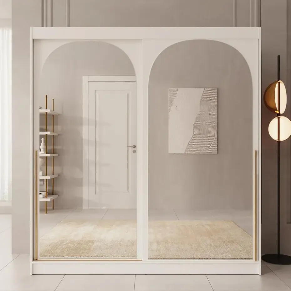 Meubella - Moniq - Kledingkast met schuifdeuren - Wit - 200x65x215 cm