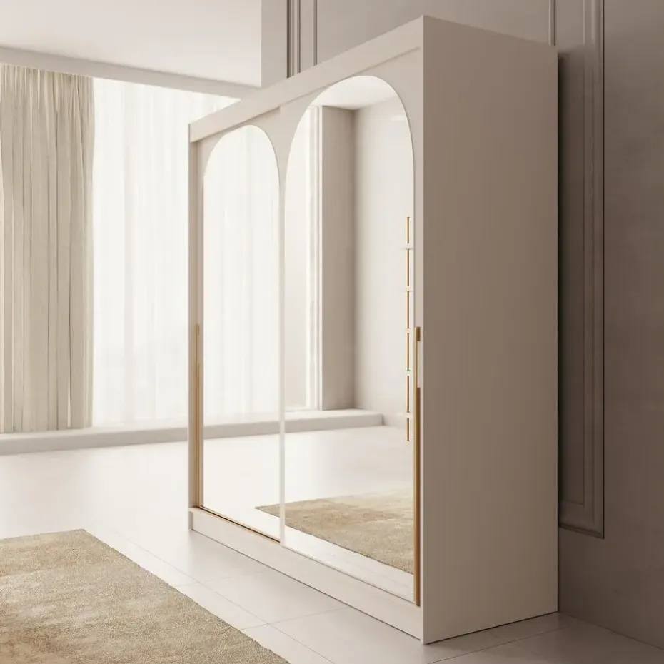 Meubella - Moniq - Kledingkast met schuifdeuren - Beige - 200x65x215 cm